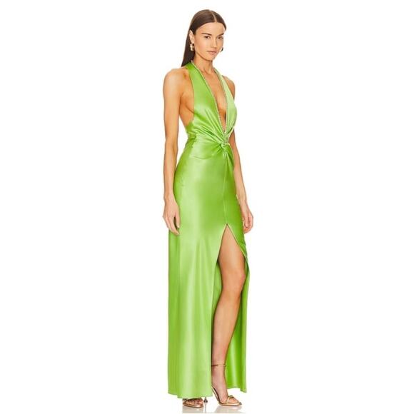 KHANUMS Halter Neck Crystal Embellished Deep V Pear Green Maxi Gown Size XS - Picture 2 of 16